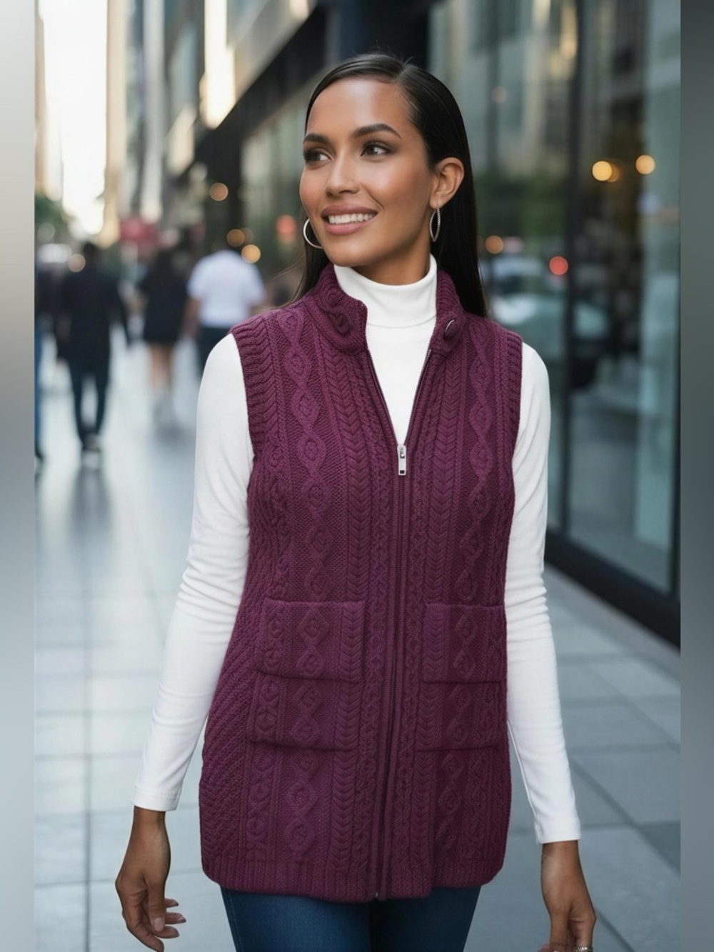 Magee Cable-Knit Wool Zip Front Vest Made in Ireland Size XL